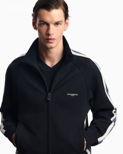 ASV full-zip sweatshirt in jersey with contrasting bands