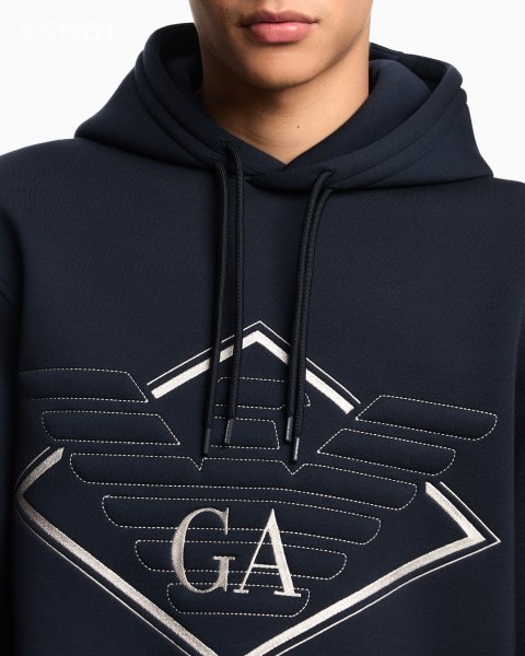 Double-jersey hooded sweatshirt with oversized eagle embroidery
