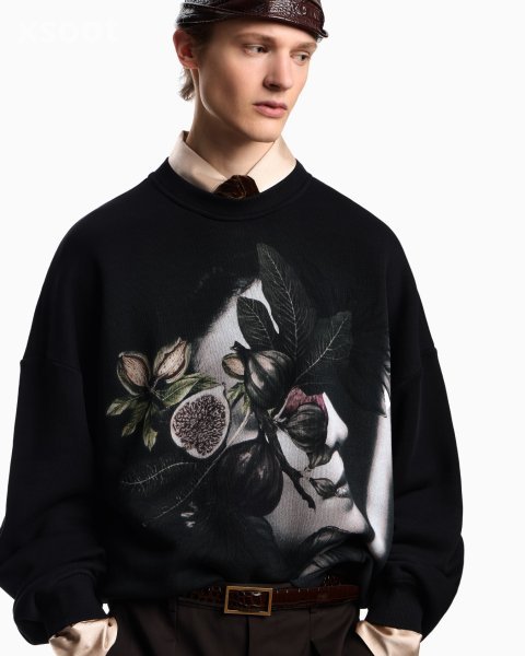 ASV jersey twill sweatshirt with woman and foliage print