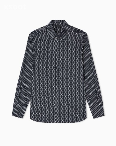Printed-pattern stretch cotton shirt