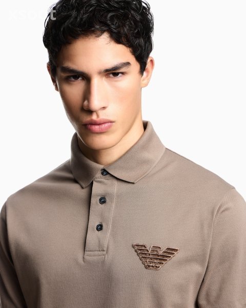 Piqué jersey polo shirt with eagle patch