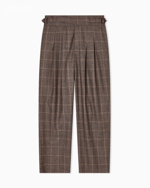 Check-motif flannel trousers with pleats