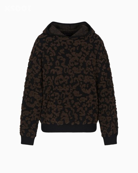 Leopard jacquard virgin wool hooded jumper