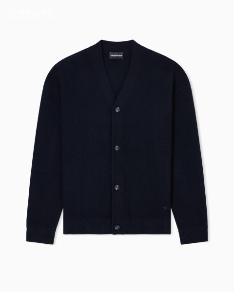 V-neck cardigan made of plush-knit virgin wool