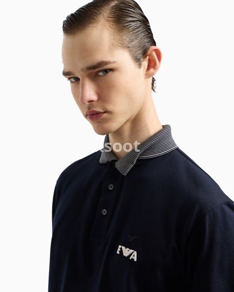 Piqué polo shirt with super-embossed EA embroidery