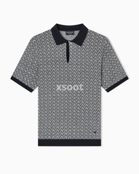 Icon polo-collar jumper in chevron-motif jacquard