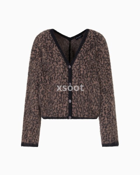 V-neck cardigan in jacquard wool-mohair blend with an all-over pattern