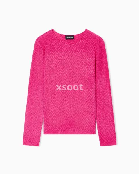 Chenille jumper with embossed irregular chevron motif