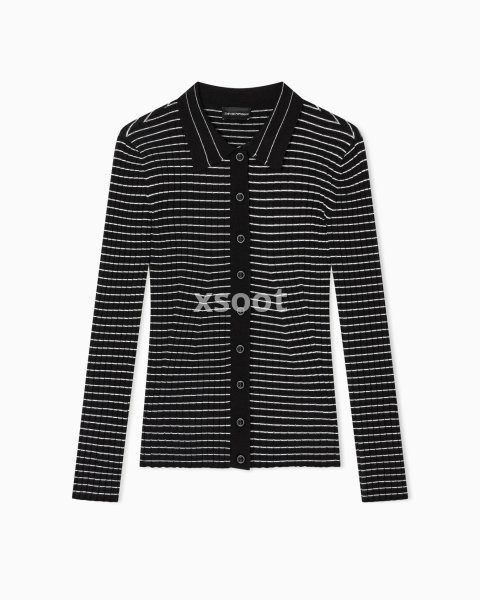 Ribbed cardigan with striped motif