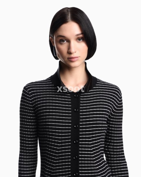 Ribbed cardigan with striped motif