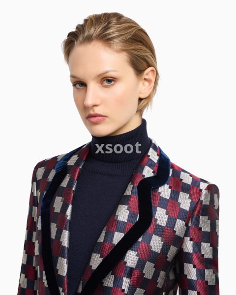 Geometric jacquard blazer with velvet details