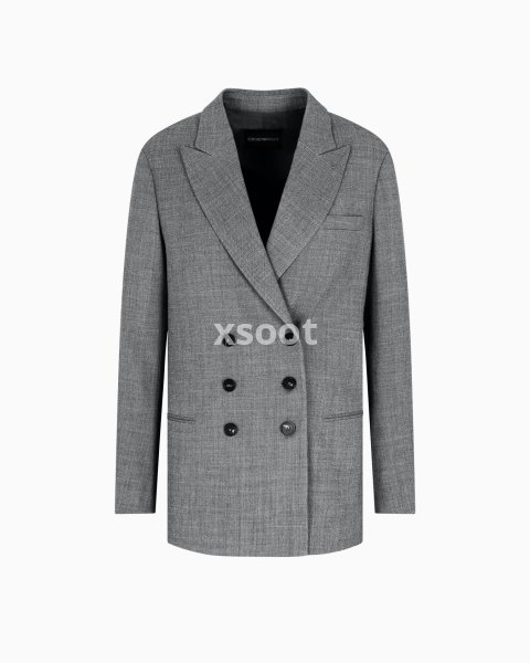 Double-breasted blazer in mouliné wool crêpe