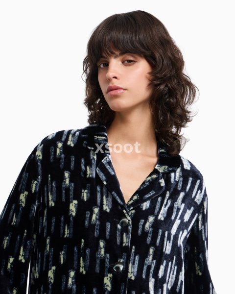 Printed velvet single-breasted blazer