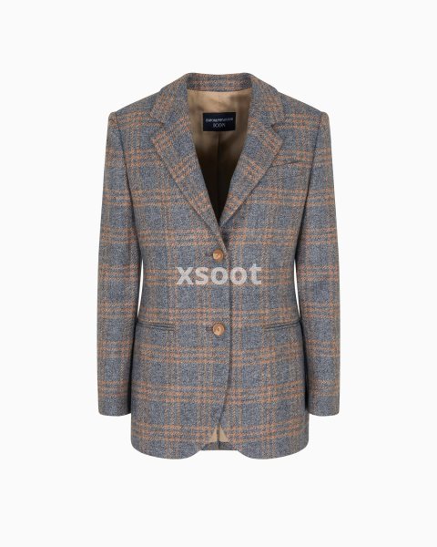 Icon virgin-wool blend single-breasted blazer with check motif