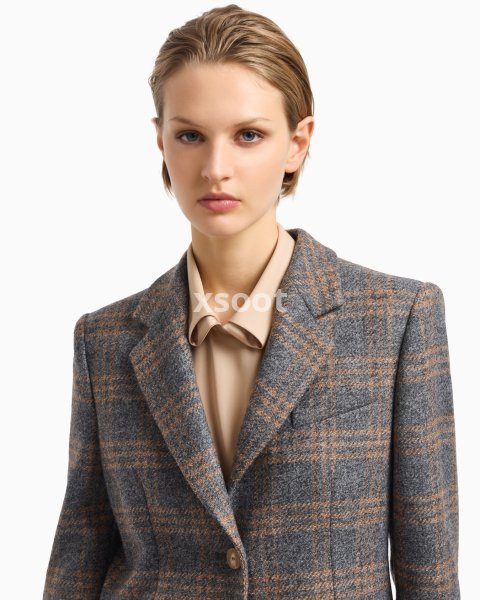 Icon virgin-wool blend single-breasted blazer with check motif