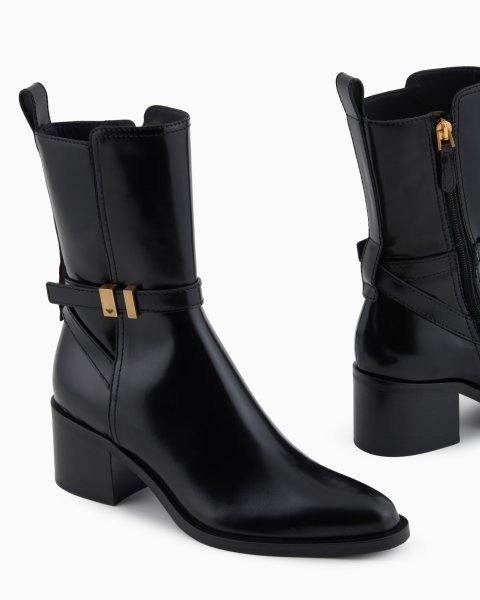 Brushed leather ankle boots with strap