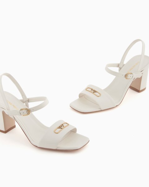 Nappa-leather heeled sandals with eagle plate