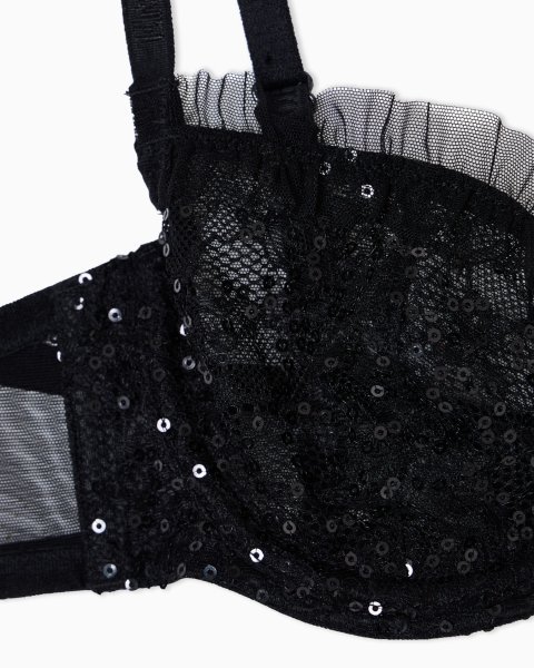 Sequins lace balconette bra