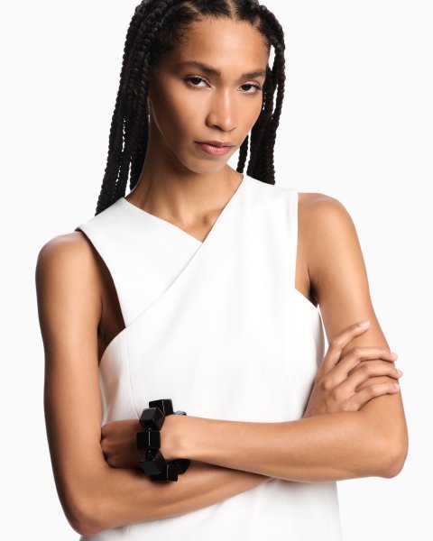 Stretch sandblasted fabric crossover top