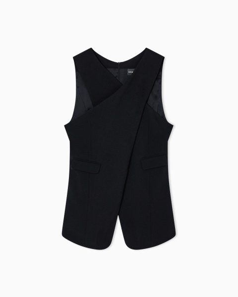 Stretch sandblasted fabric crossover top