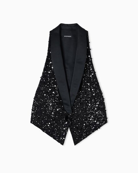 Georgette waistcoat with all-over beads and sequins