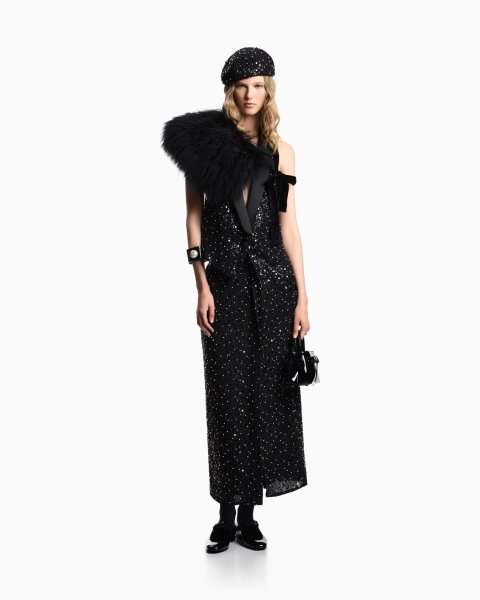 Georgette waistcoat with all-over beads and sequins