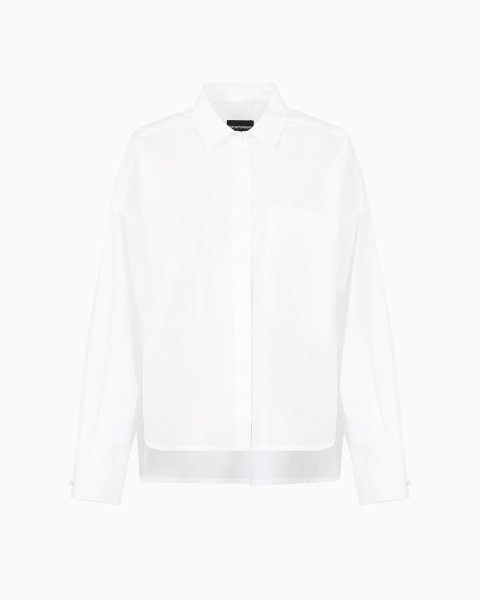 Poplin shirt with asymmetric hem and patch pocket