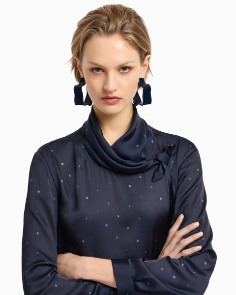 Satin foulard-collar blouse with polka-dot print