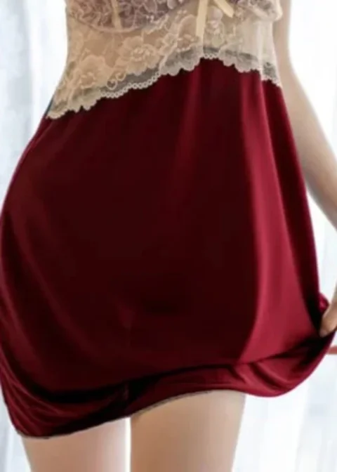 Sajiero Babydoll - Lace Trim Slip Maroon