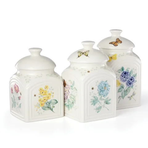 Butterfly Meadow 3 Piece Kitchen Canisters & Storage Jars Set
