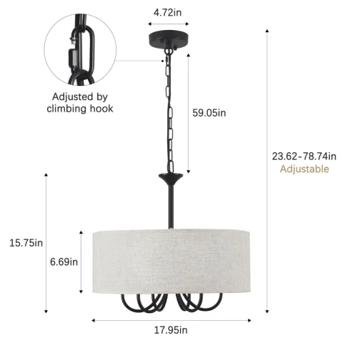 6 - Light 17.95'' Dimmable Modern Farmhouse Drum Candle Chandelier With Linen Shade For Kitchen Island Bedroom