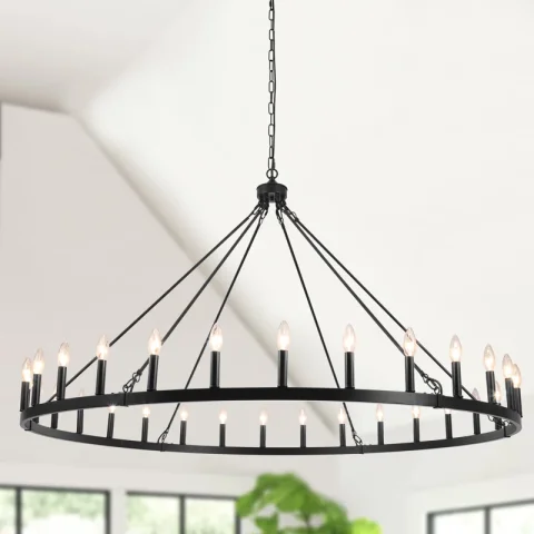 Yeraldine 36 - Light 60in. Lagre Dimmable Wagon Wheel Chandelier Farmhouse Round Vintage Candle Style Light for Living Room, Foyer, Entryway
