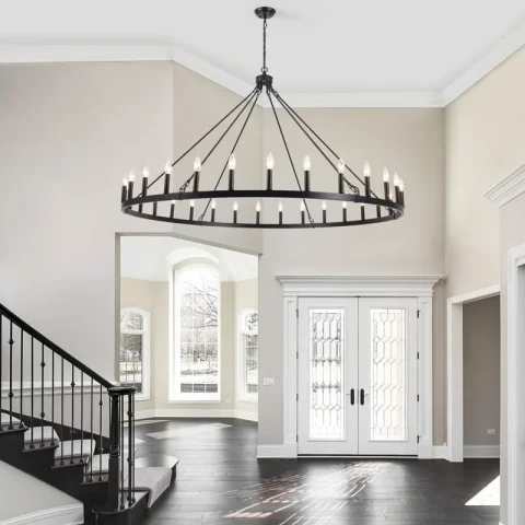 Yeraldine 36 - Light 60in. Lagre Dimmable Wagon Wheel Chandelier Farmhouse Round Vintage Candle Style Light for Living Room, Foyer, Entryway