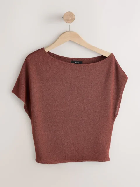 Chocolate Brown Slouch Sheerknit Drape Top