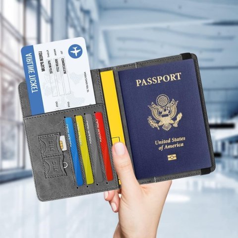 Voyager Series RFID Protected Passport Cover Holder And Travel Wallet Premium Leather - Black