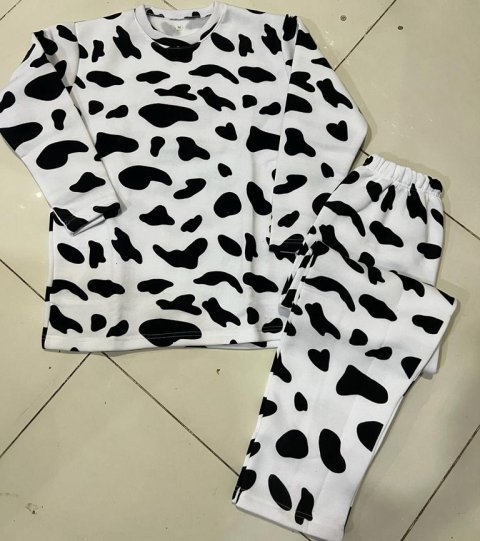 White Cow Printed Tracksuit Stylish Design Smooth Comfort Easy Wear Durable Stitching - Large