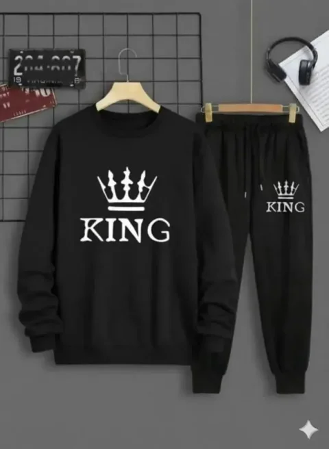 2 Pcs Men's Fleece Printed Sweatshirt Track Suit