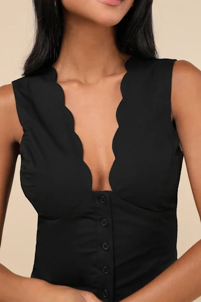 lulus Scalloped Button-Front Top Womens