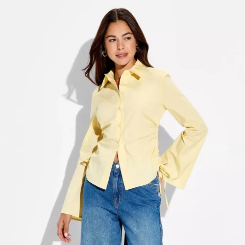 Women's wild fable Slim Fit Bell Long Sleeve Collared Button-Down Shirt