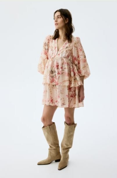 H&M MAMA Light beige/floral MAMA Linen-Blend Dress