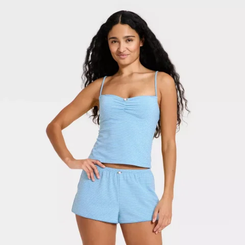 Women's Wild Fable Notch Collar Shirt and Shorts Pajama Set