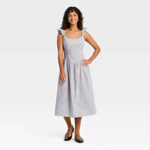 Women's Universal Thread Western Puff Short Sleeve Smocked Midi A-Line Dress
