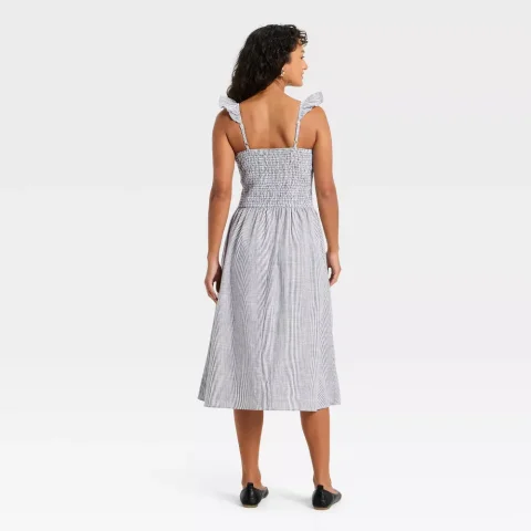 Women's Universal Thread Western Puff Short Sleeve Smocked Midi A-Line Dress