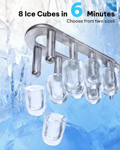 Silonn Ice Maker Countertop, 8 Ice Cubes in 6 Mins, 26.5 lbs/24H, 2 Bullet Ice Sizes, Self-Cleaning Bullet Ice Maker, Portable Ice Machine for Kitchen, Party, Office, and RV Camping