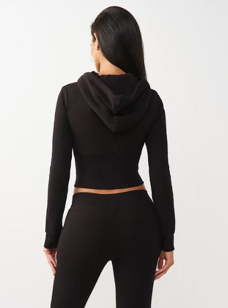 Waffle knit contour zip up hoodie - cat lover oversized hoodie cozy outfit