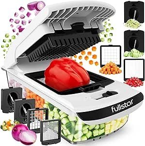 Fullstar Vegetable Chopper & Mandoline Slicer for Kitchen - Food Chopper with Container, Cheese Grater, Home Essentials & Kitchen Gadgets (7 in 1, White)