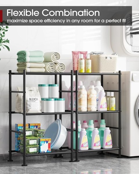 3 Tier Shelf Organizer, Sturdy Metal Garage Shelving with Adjustable Leveling Feet, Space-Saving Shelves Organizer for Pantry, Laundry, Kitchen (18" x 12" x 30", Black) - Sakugi Storage Shelves -