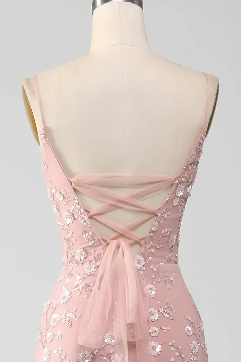 Sparkly Light Blue Beaded Mermaid Long Prom Dress with Lace Up Back