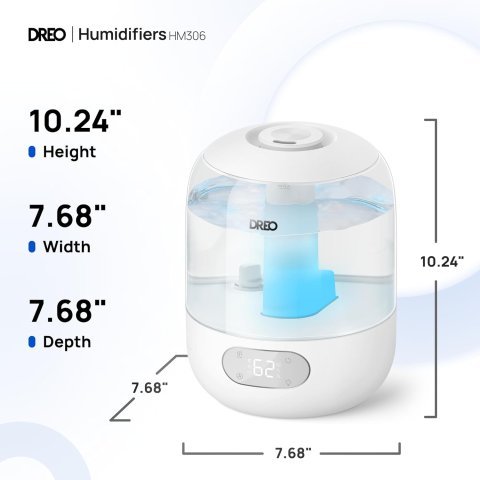 DREO Humidifiers for Bedroom, 3L Top Fill 30H & 26dB Quiet Runtime for Large Room, Cool Mist Ultrasonic Humidifier with Humidity Sensor, Night Light for Home, Baby, Nursery, Plants, New Edition