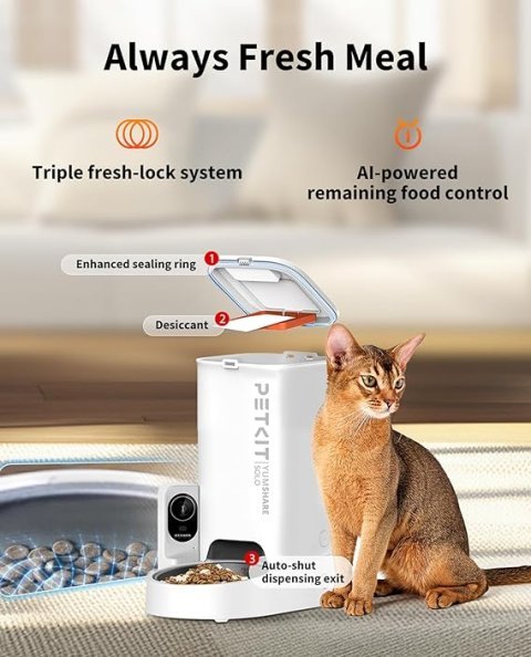 PETKIT Automatic Cat Feeder with Camera, 1080P HD Video with Night Vision, 2.4G WiFi Pet Feeder with Phone App Control, 2-Way Audio for Cats and Small Dogs, Portion Control Up to 10 Meals Per Day